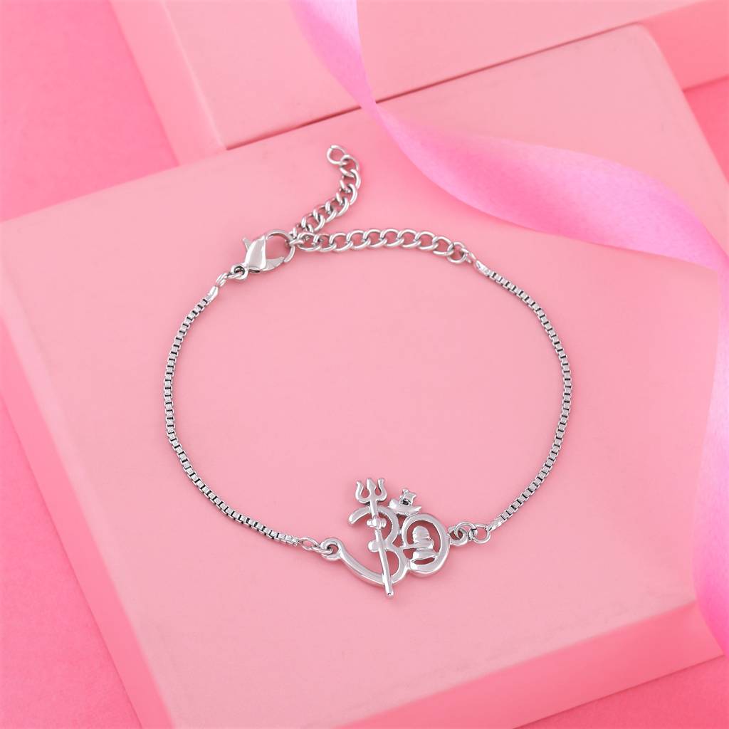 Estele Rhodium Plated Shivay Om Bracelet For Men And Women : 102151-IRBR