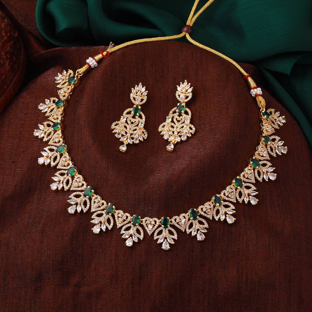 Estele Gold Plated Cz Dazzling Designer Necklace Set With Colored Stones For Women : AD-641-IG-GNNKER