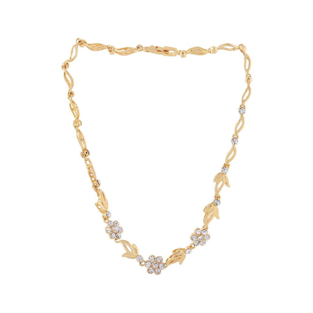 Estele Gold Plated Flower Designer Necklace Set With Crystals For Women : 6071NKER