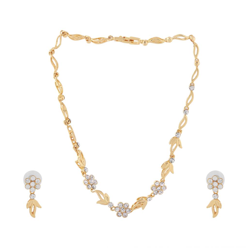 Estele Gold Plated Flower Designer Necklace Set With Crystals For Women : 6071NKER