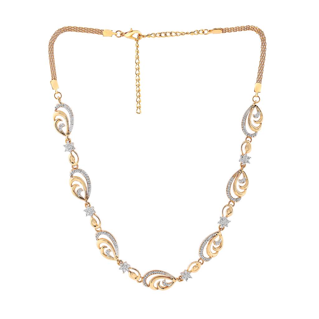 Estele Gold Plated Sartdust Flower Designer Necklace With Crystals For Women (Set Of 2) : 536NKER