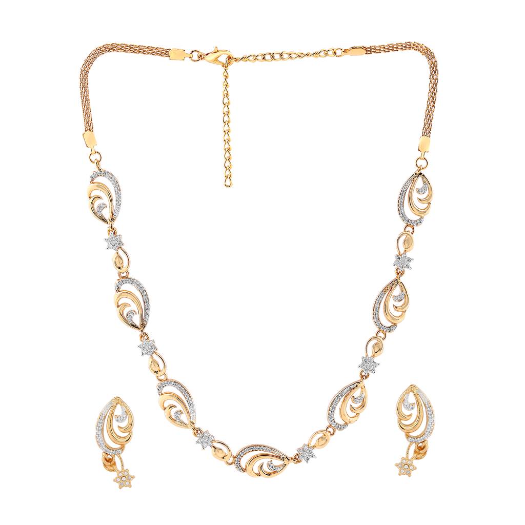 Estele Gold Plated Sartdust Flower Designer Necklace With Crystals For Women (Set Of 2) : 536NKER