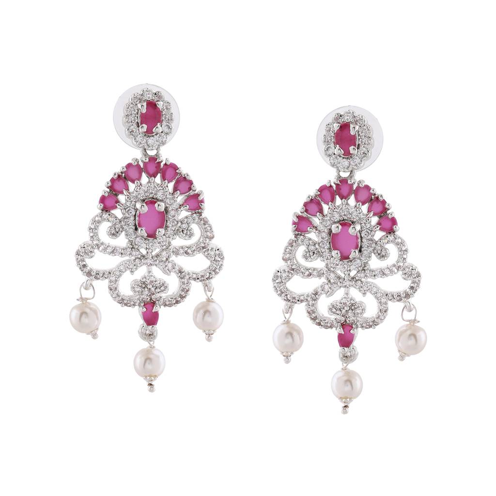 Estele Rhodium Plated Cz Traditional Bridal Choker Set With Pearls And Crystals For Women (Set Of 2) : AD-555-IRNKER