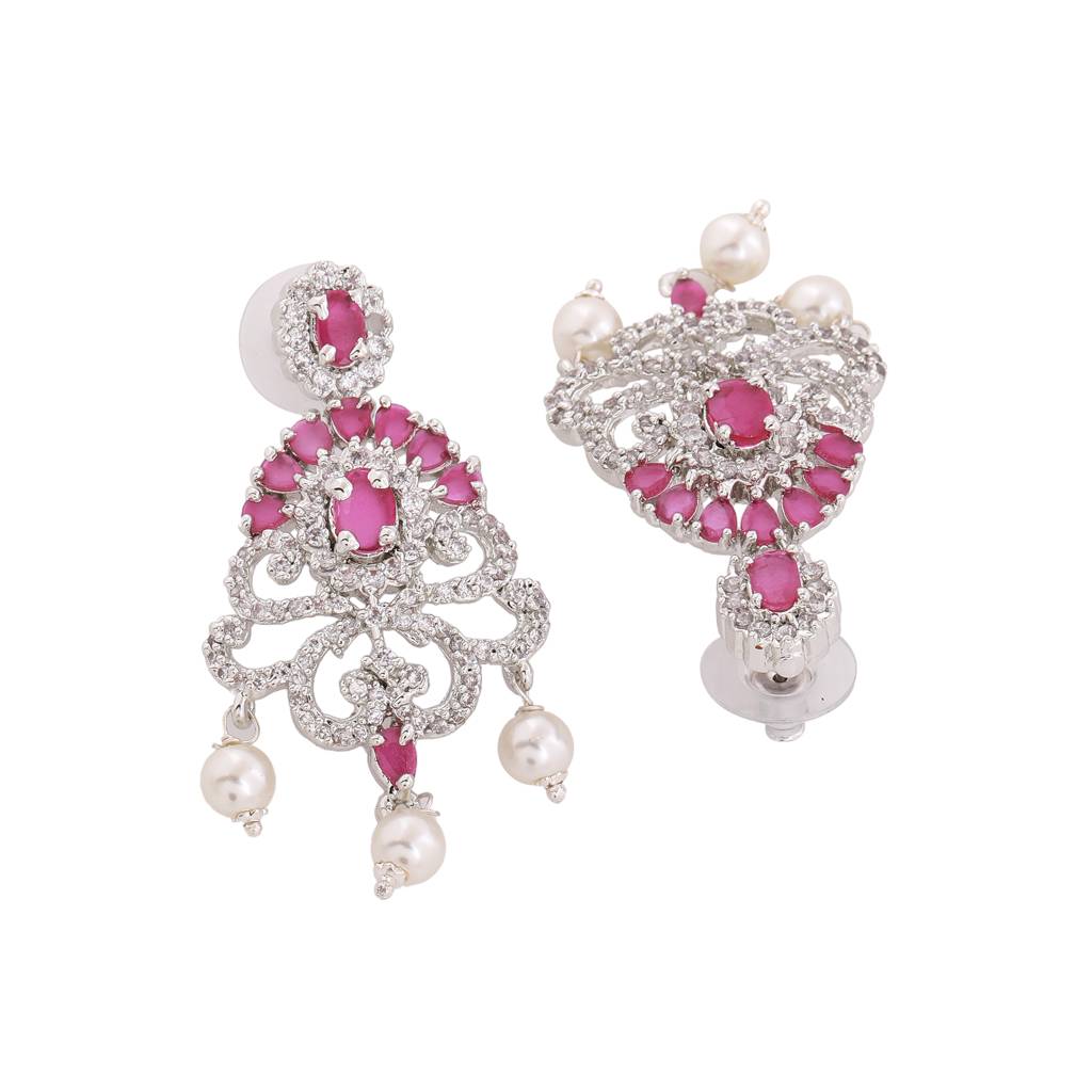 Estele Rhodium Plated Cz Traditional Bridal Choker Set With Pearls And Crystals For Women (Set Of 2) : AD-555-IRNKER