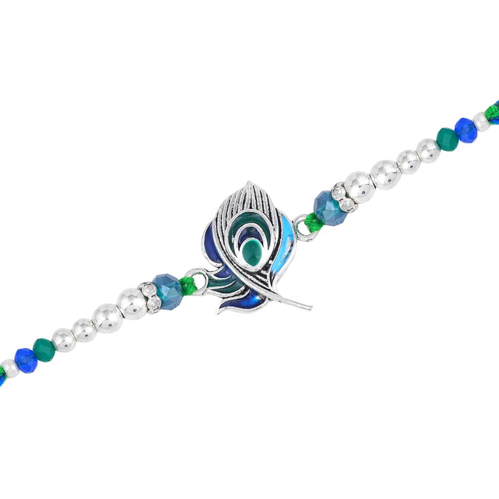 ock Feather & Circle Design Set Of 2 Premium Rakhi With Roli Chawal & Greeting Card For Brother : Combo-SR-79878002RAKHI