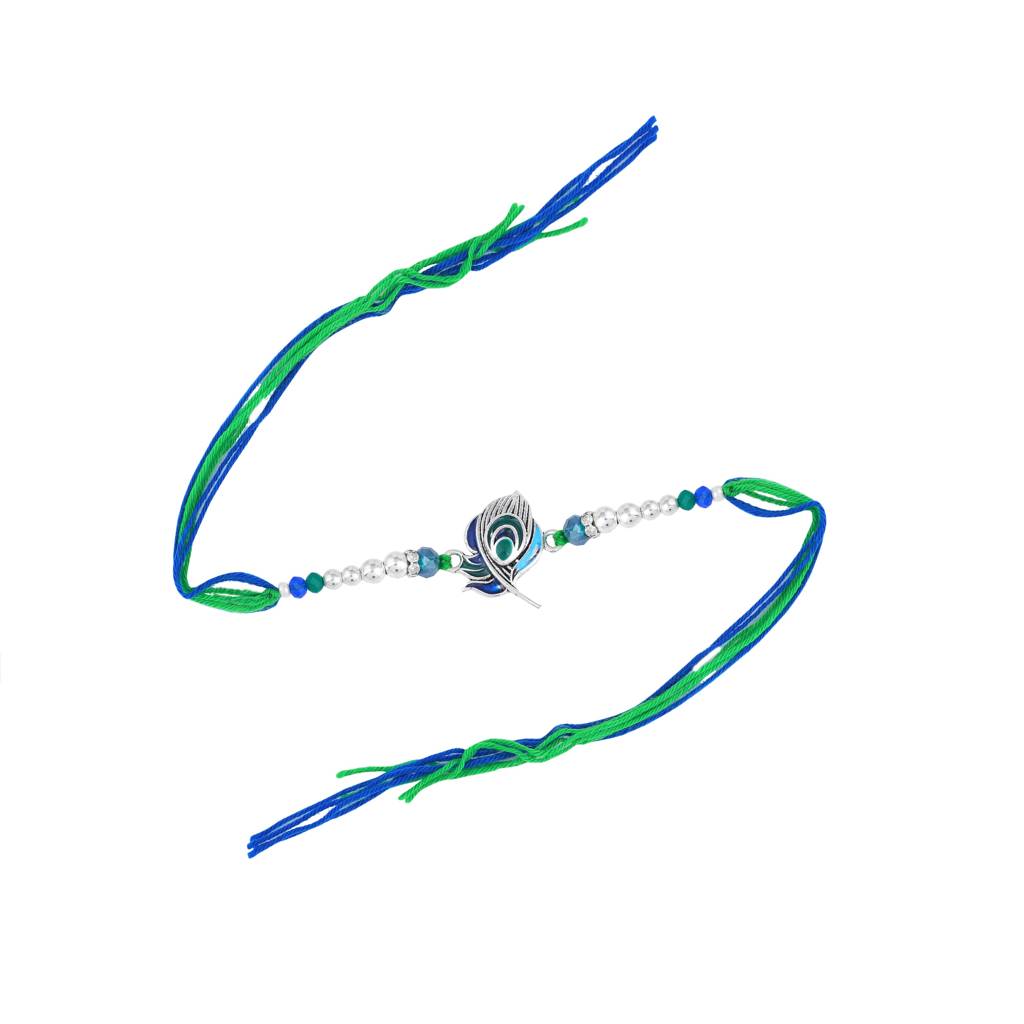 ock Feather & Circle Design Set Of 2 Premium Rakhi With Roli Chawal & Greeting Card For Brother : Combo-SR-79878002RAKHI