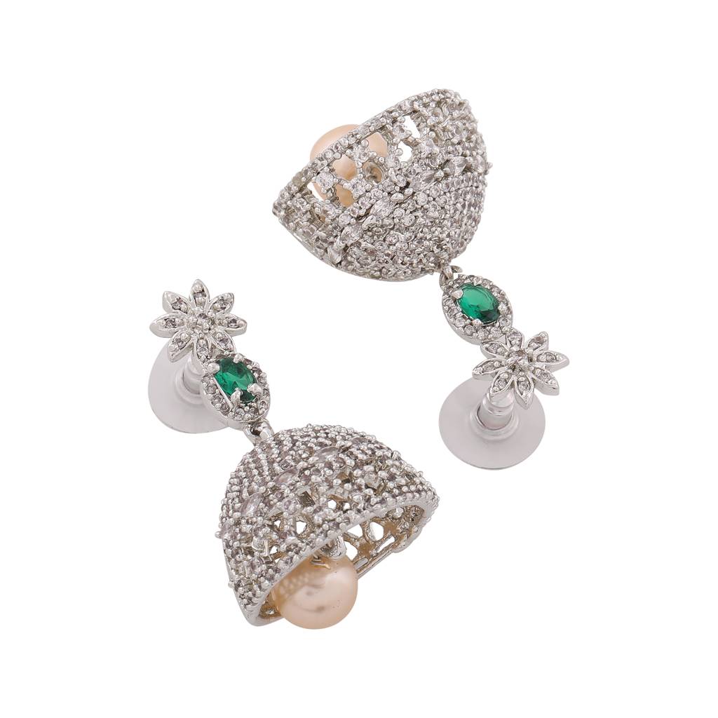 Estele Rhodium Plated Cz Floral Designer Bridal Choker Necklace Set For Women : AD-569B-IRNKER