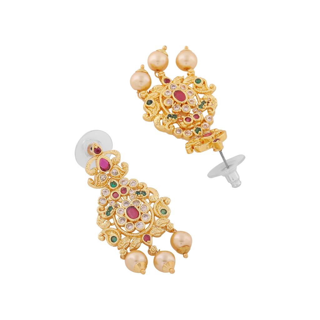 Estele Gold Plated Cz Ravishing Bridal Necklace Set With Pearls For Women : AD-601-IGNKER
