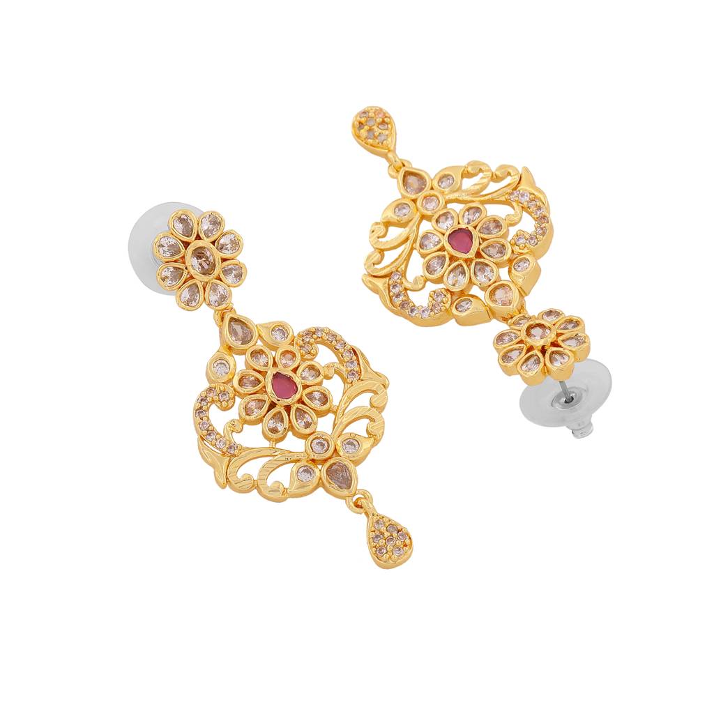 Estele Gold Plated Cz Stunning Filgari Bridal Necklace Set With Pearls For Women : AD-581-IGNKER