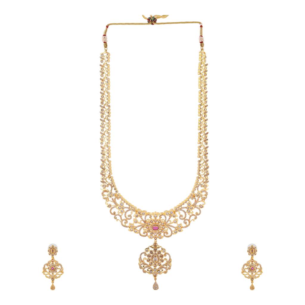 Estele Gold Plated Cz Stunning Filgari Bridal Necklace Set With Pearls For Women : AD-581-IGNKER