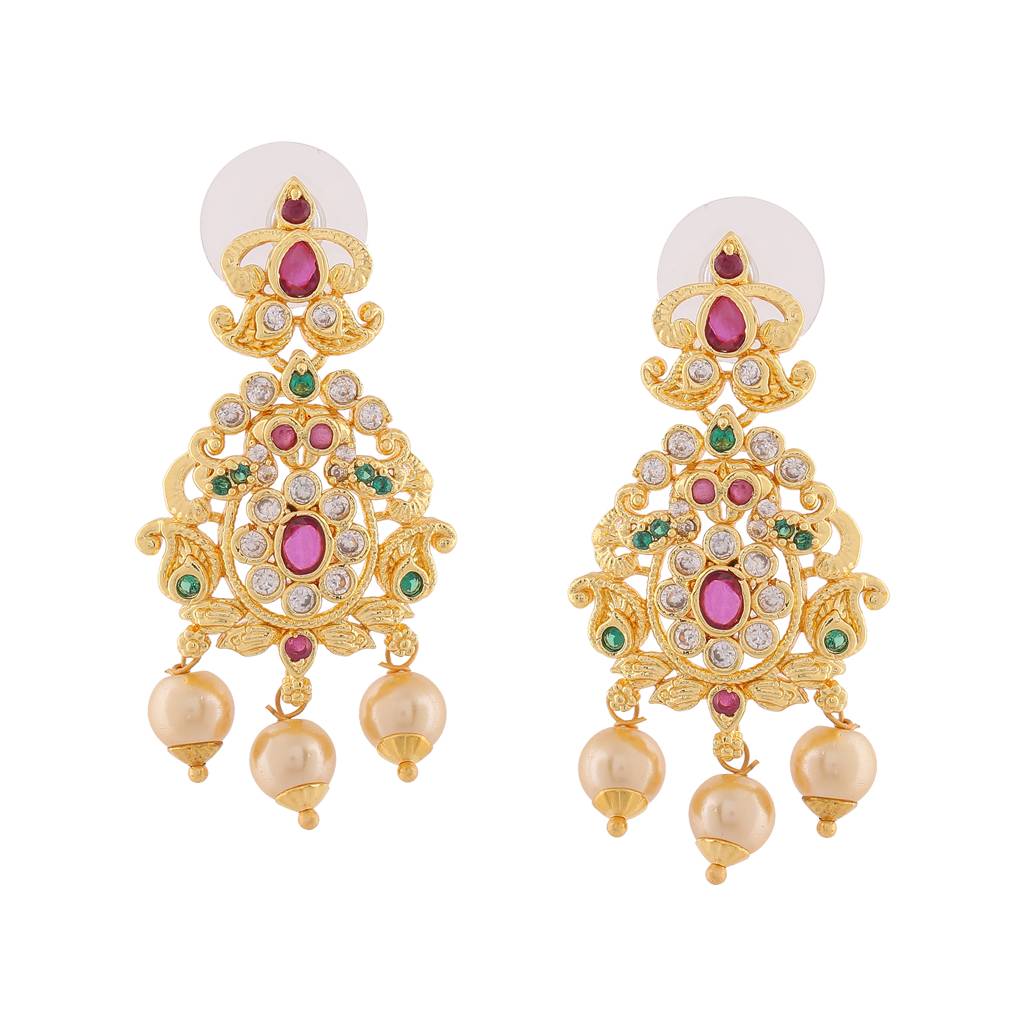 Estele Gold Plated Cz Ravishing Bridal Necklace Set With Pearls For Women : AD-601-IGNKER