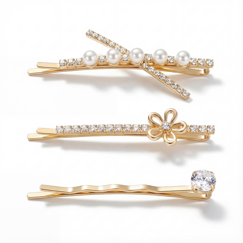 Korean Midnight Gala Crystal & Pearl 3 Piece Pin Set : YUFSHR214