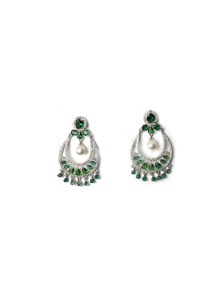 Silver Plated Cz Ad Chandbalis : ADEarrings11Green