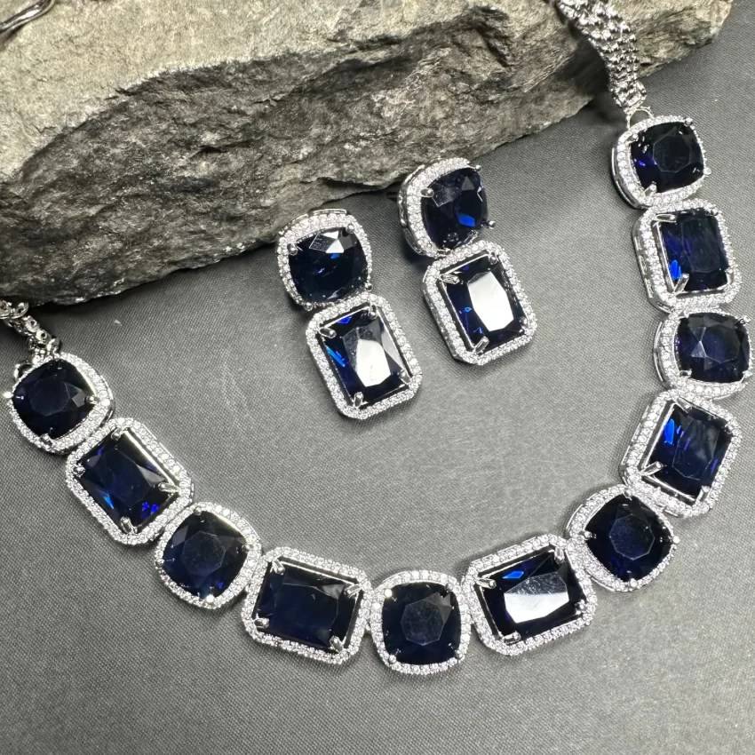 Sapphire Blue American Diamond Doubletwedding Jewellery Set : az1160gf