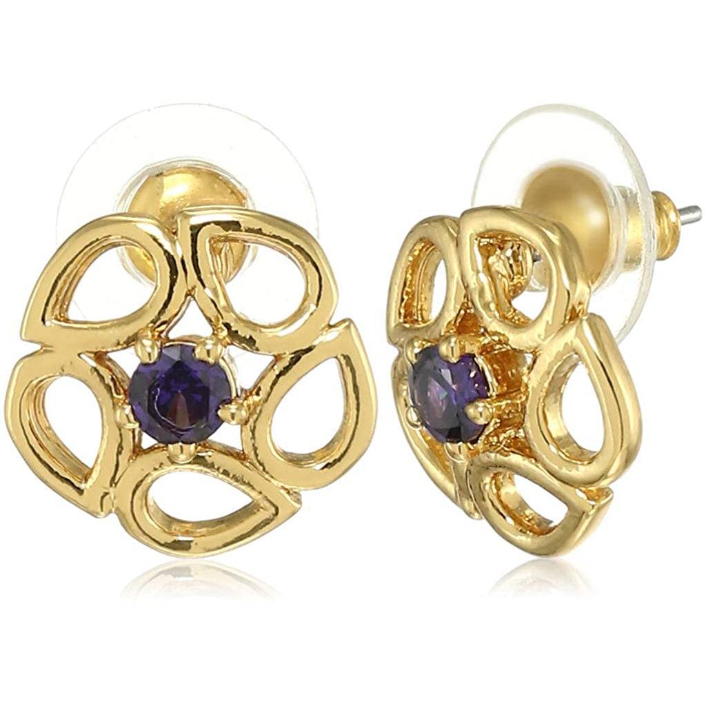 Estele Gold Plated American Diamond Blue Mariposa Lily Stud Earrings For Women : AD-059703ER