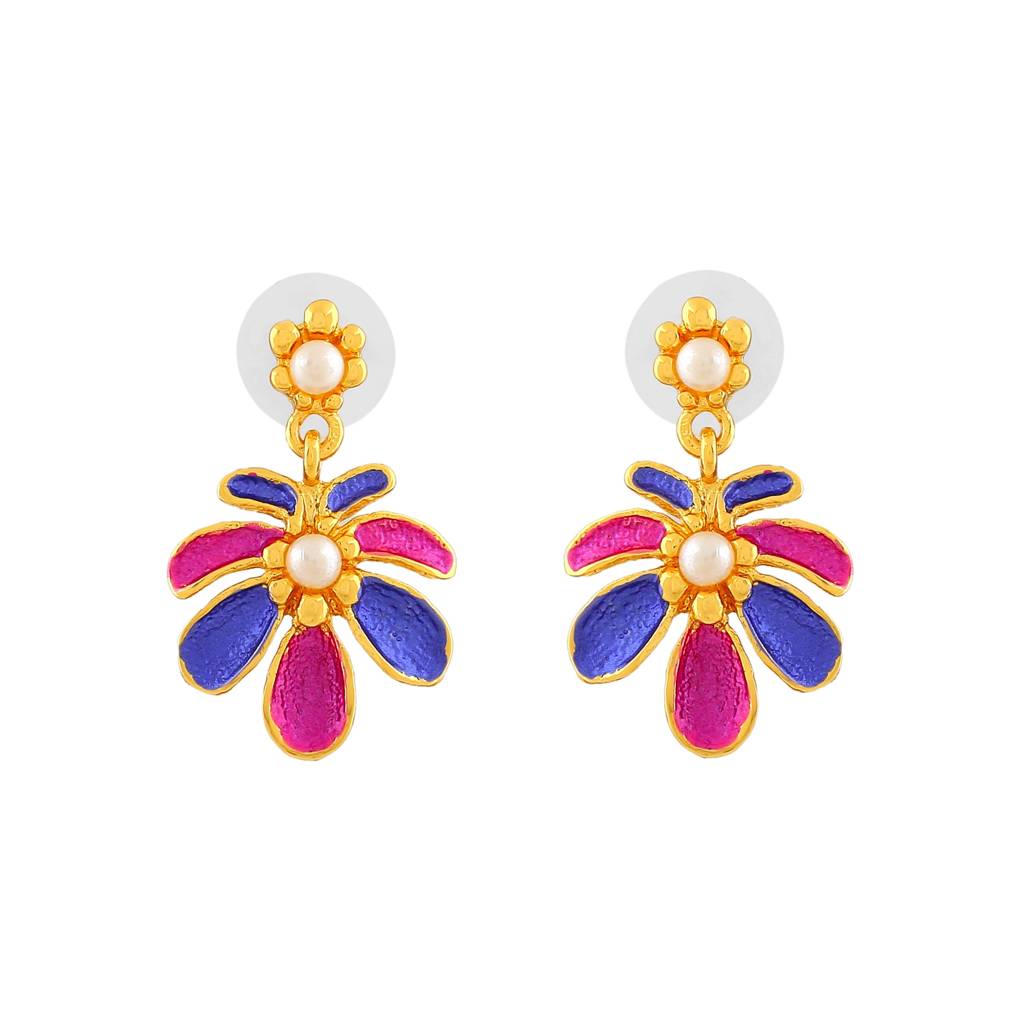 Estele Gold Plated Floret Designer Necklace Set With Pink & Blue Enamel For Women : 5973NKER