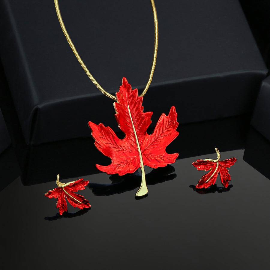 Estele Gold Plated Leaf Designer Necklace Set With Enamel For Women : 5980NKER