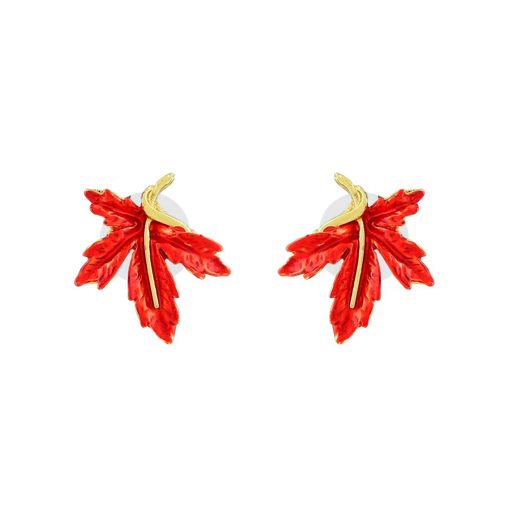 Estele Gold Plated Leaf Designer Necklace Set With Enamel For Women : 5980NKER