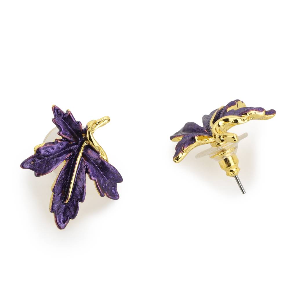 Estele Gold Plated Leafy Designer Stud Earrings With Purple Enamel For Women : 5980-ERER