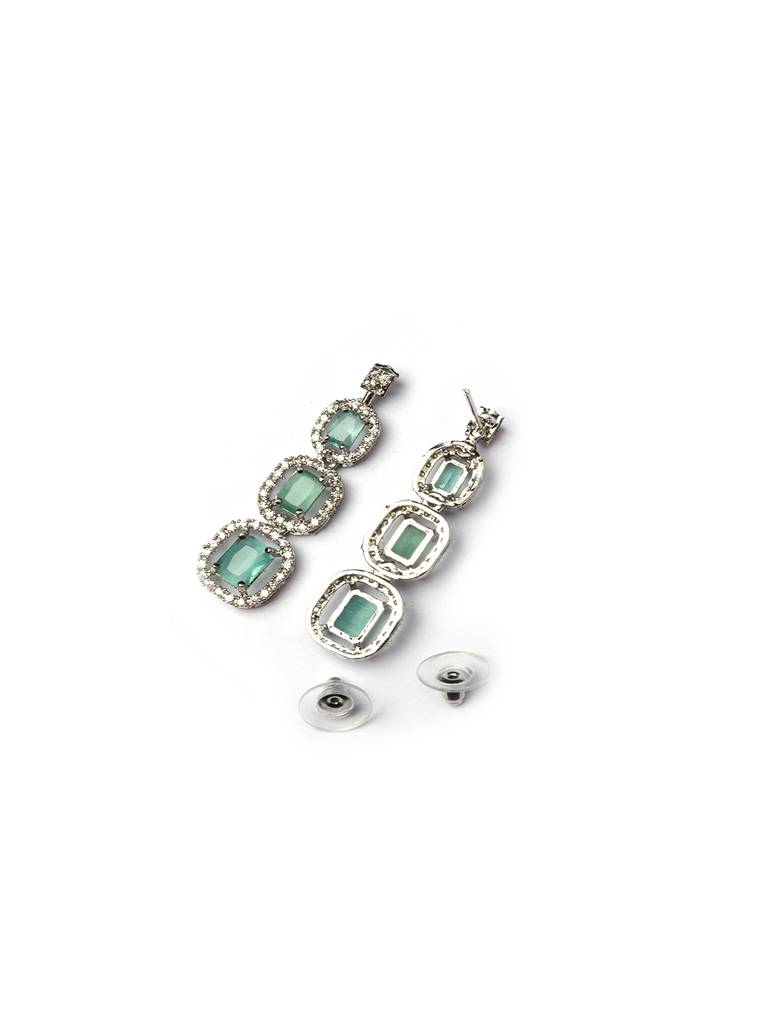 Silver-Plated American Diamond Studded Layered Jewellery Set : AD140MINT