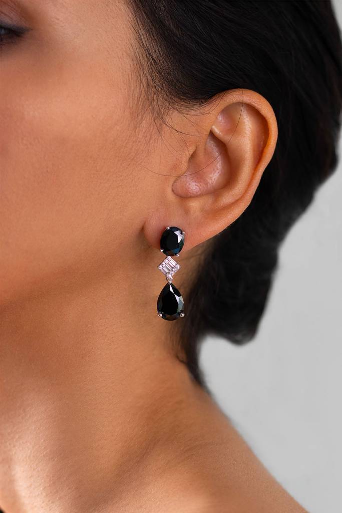 Amethyst Accent Sterling Silver Tear Drop Spiral Coil Design Earrings