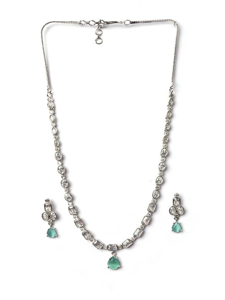 Sleek Silver Finish Ad Necklace Set-Ad145 : AD145MINT