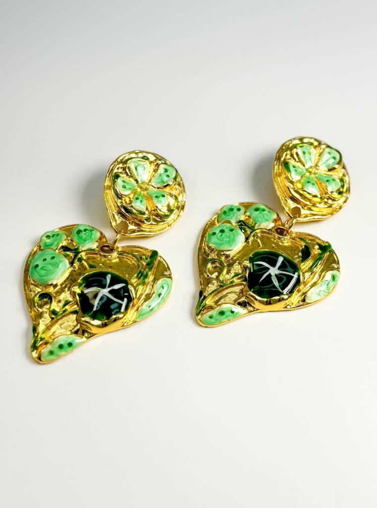 Chic Green Vintage Clip On Earrings : E0039