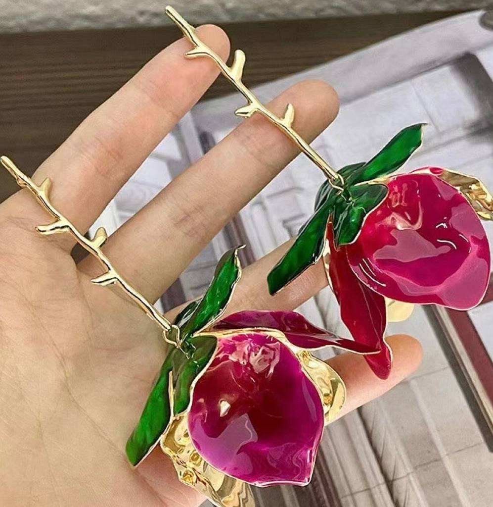 Pink-Flower-Drop-Statement-Earrings : E545