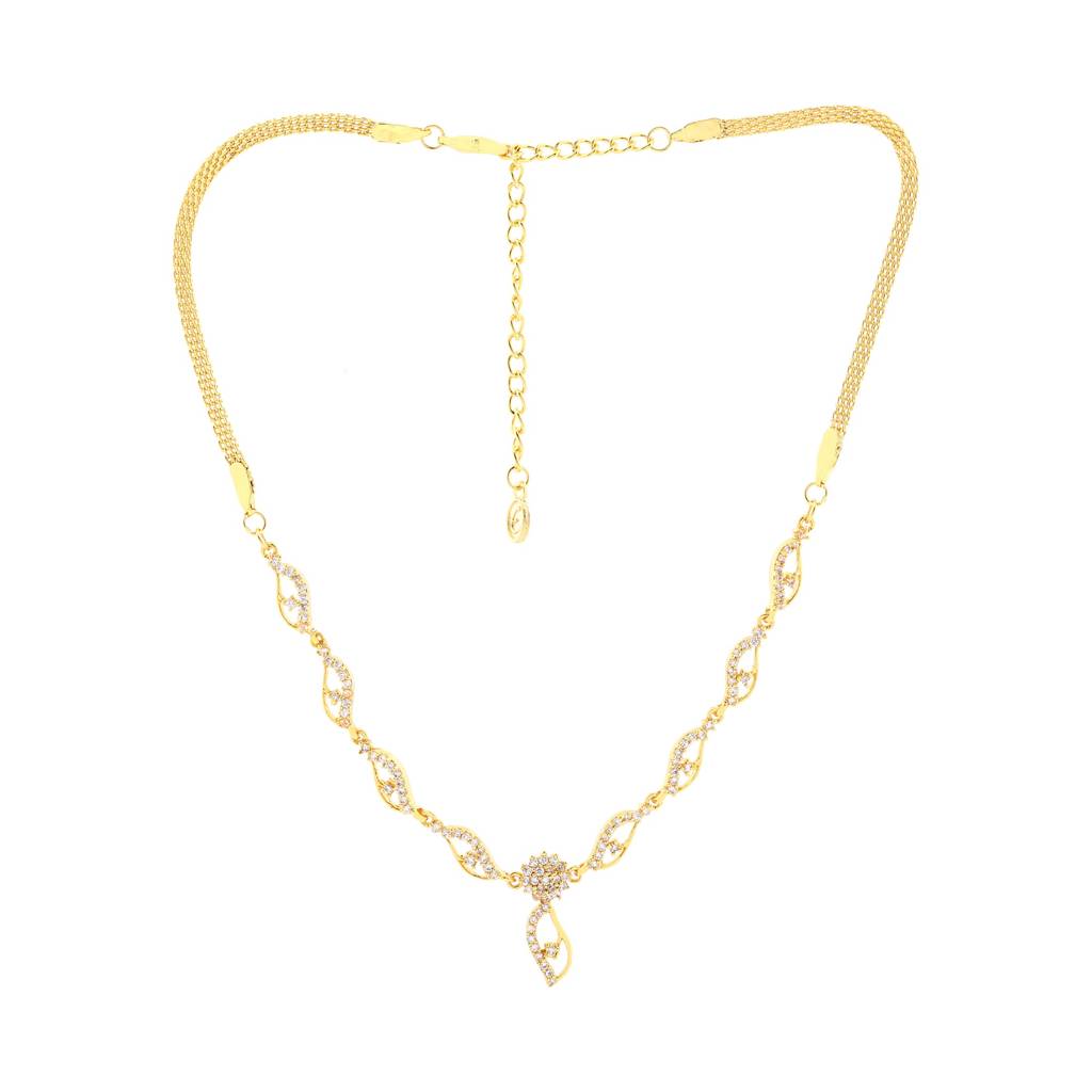 Estele Gold Plated Trendy & Elegant White American Diamond Necklace Set For Women : AD-398NKER