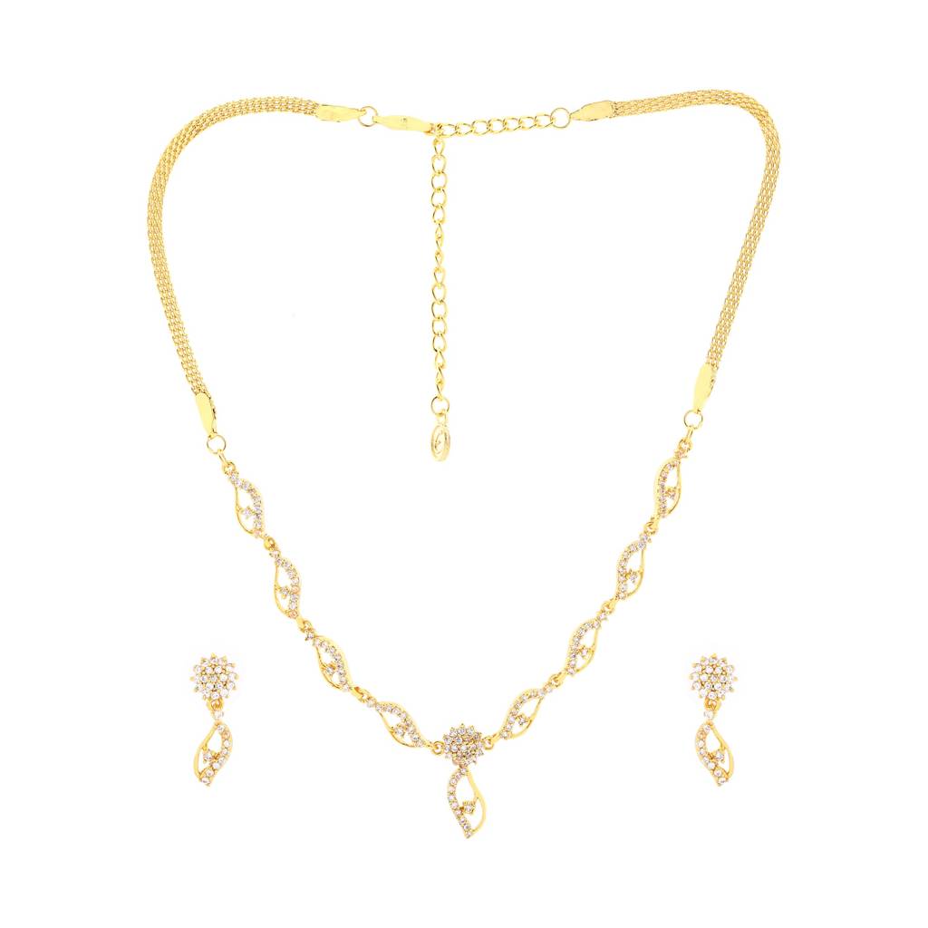 Estele Gold Plated Trendy & Elegant White American Diamond Necklace Set For Women : AD-398NKER