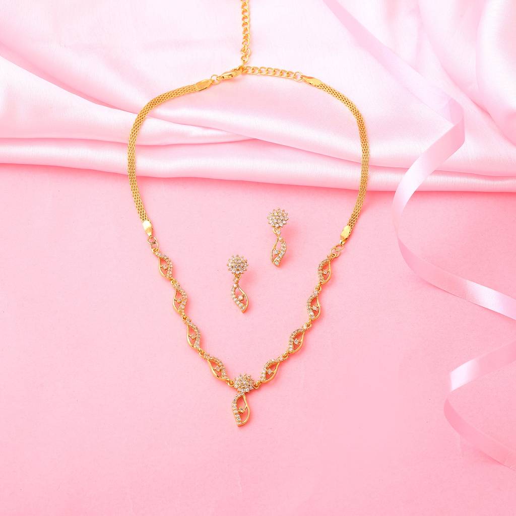 Estele Gold Plated Trendy & Elegant White American Diamond Necklace Set For Women : AD-398NKER