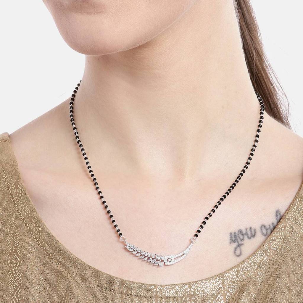 Floral Leaf Style 925 Silver Mangalsutra : MGS-10008-C