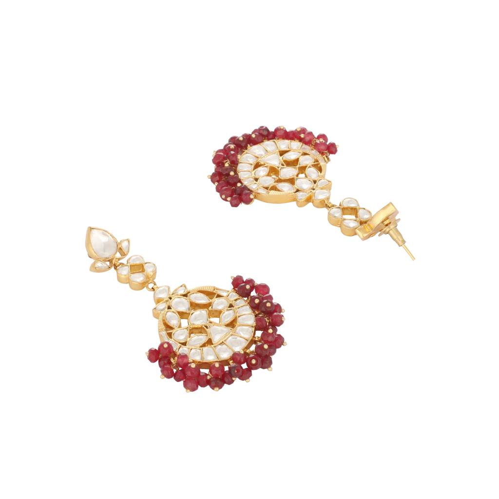 22K Gold Plated Serenoor Ruby Kundan Chandbali Earrings : YI24A0468E