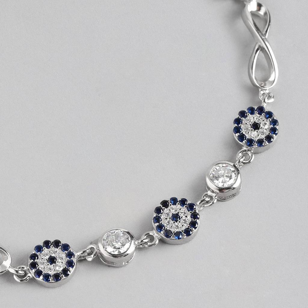 Infinity Charm Evil Eye-Cz Rhodium-Plated 925 Sterling Silver Bracelet : BR-80328-R