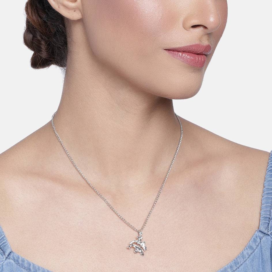 Estele Rhodium Plated Pisces Zodiac Sign Designer Pendant With Crystal For Women : 827-NKNK