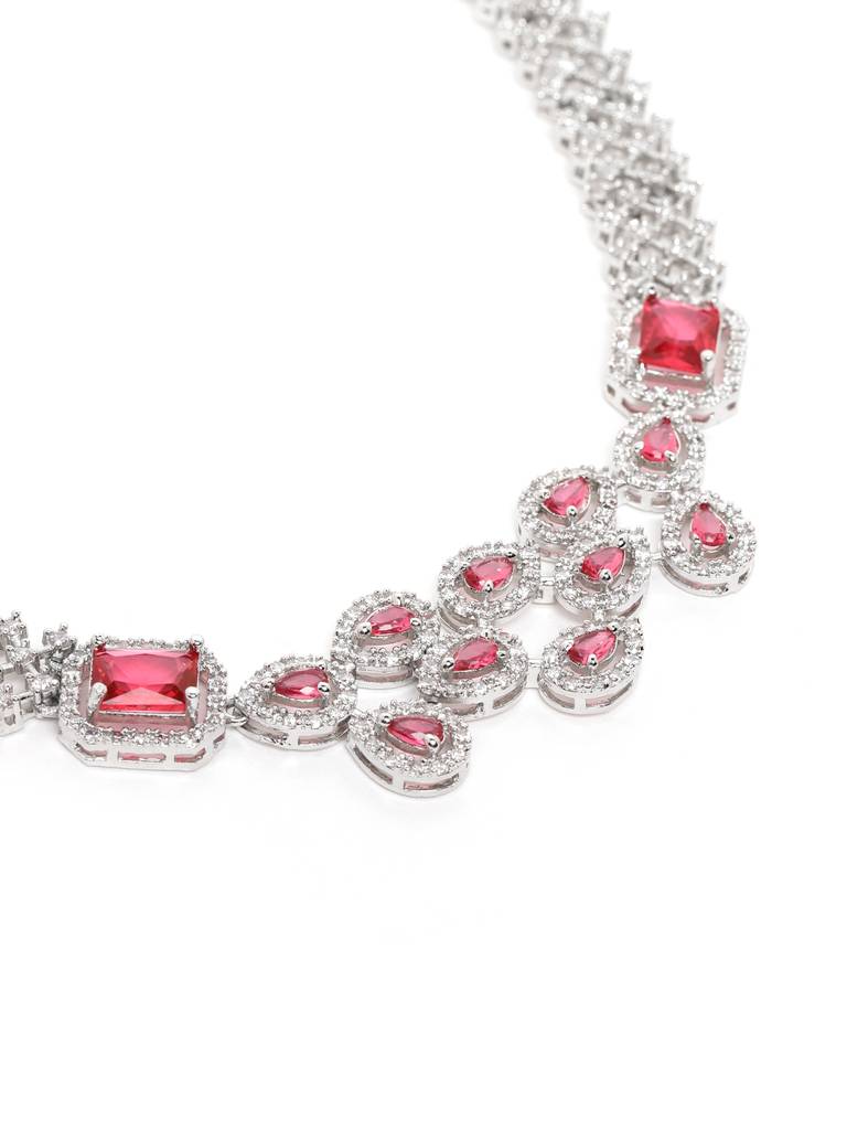 Ad Studded Leaf Necklace Setâ : AD135RED