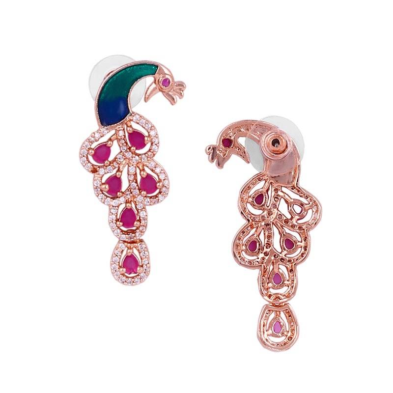 Peacock Accent Cz Sparkle Necklace Set | Rose Gold Plated | Party & Festive Glam : AD-918-RGRBNKER