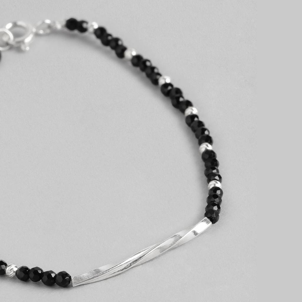Evil Eye Charms 925 Sterling Silver Rhodium-Plated Bracelet With Beads : BR-80221-R