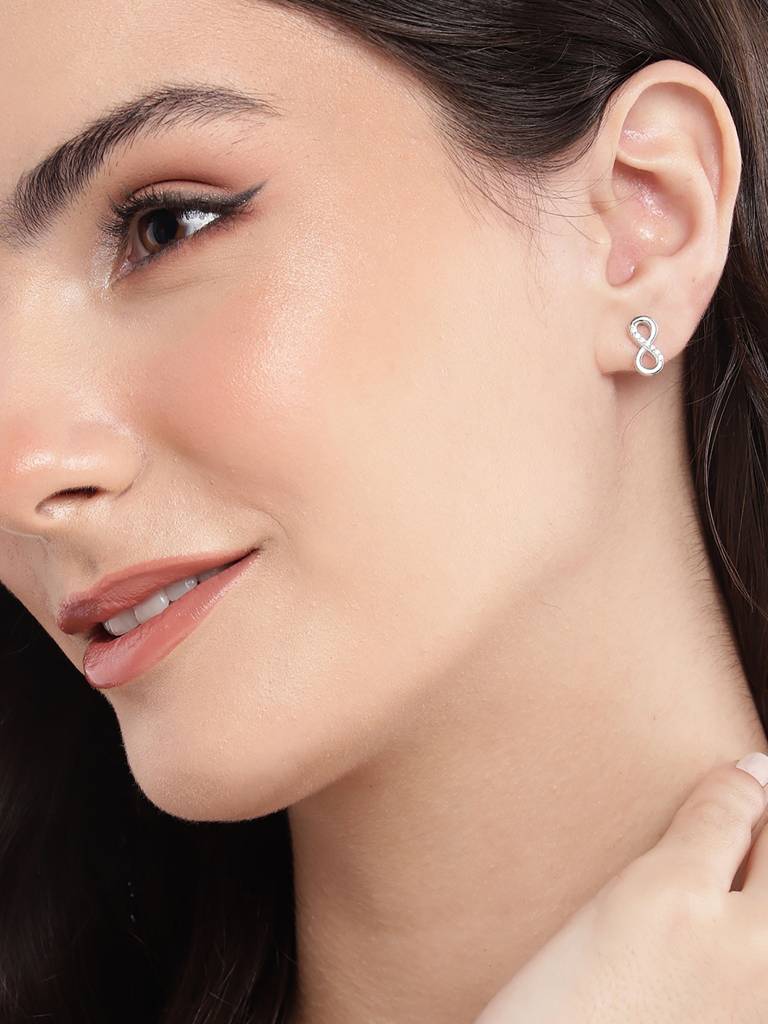 925 Sterling Silver Rhodium Plated Cz Infinity Petite Stud Earring : SILE593