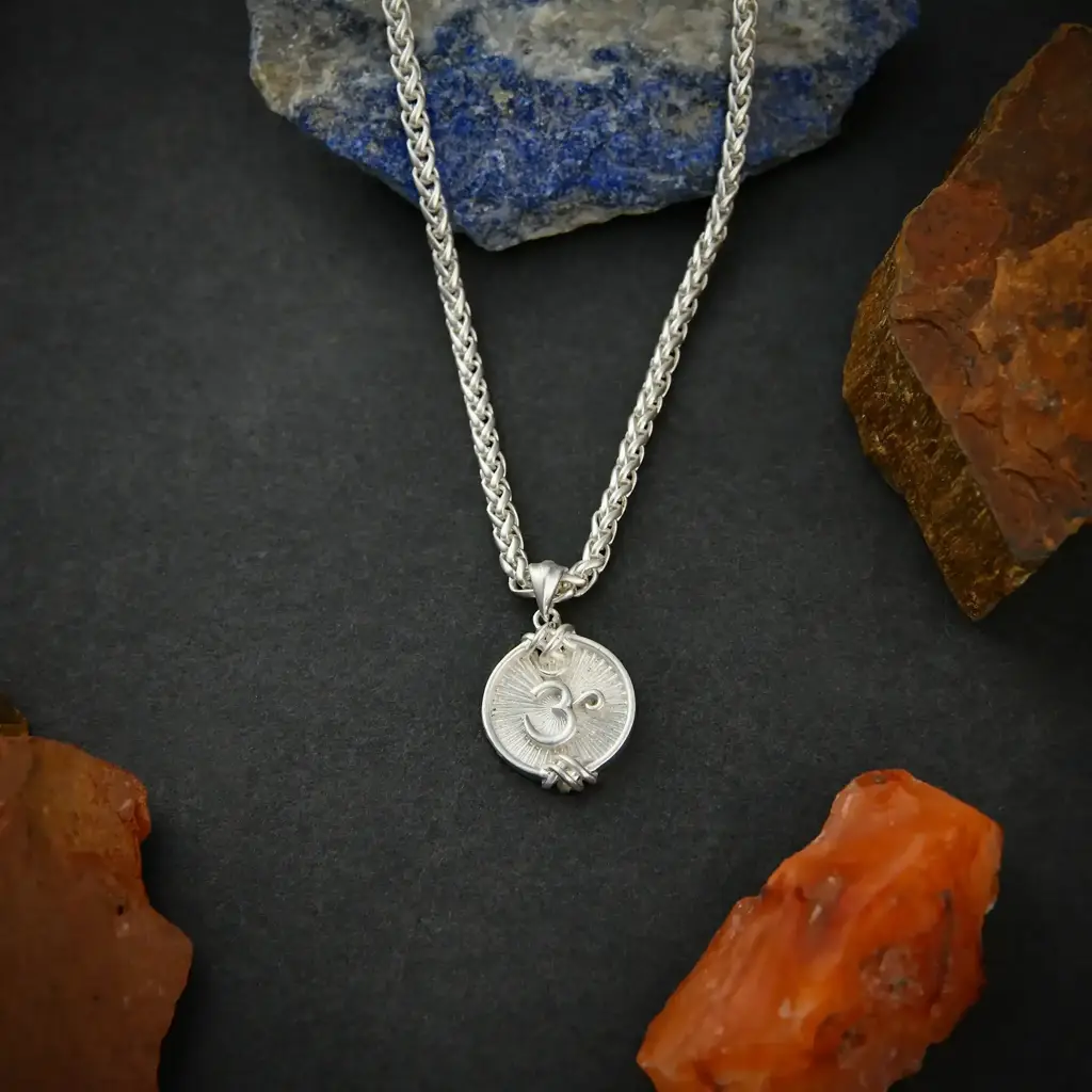 Sacred Silver Plated Om Necklace For Men : IVBN53