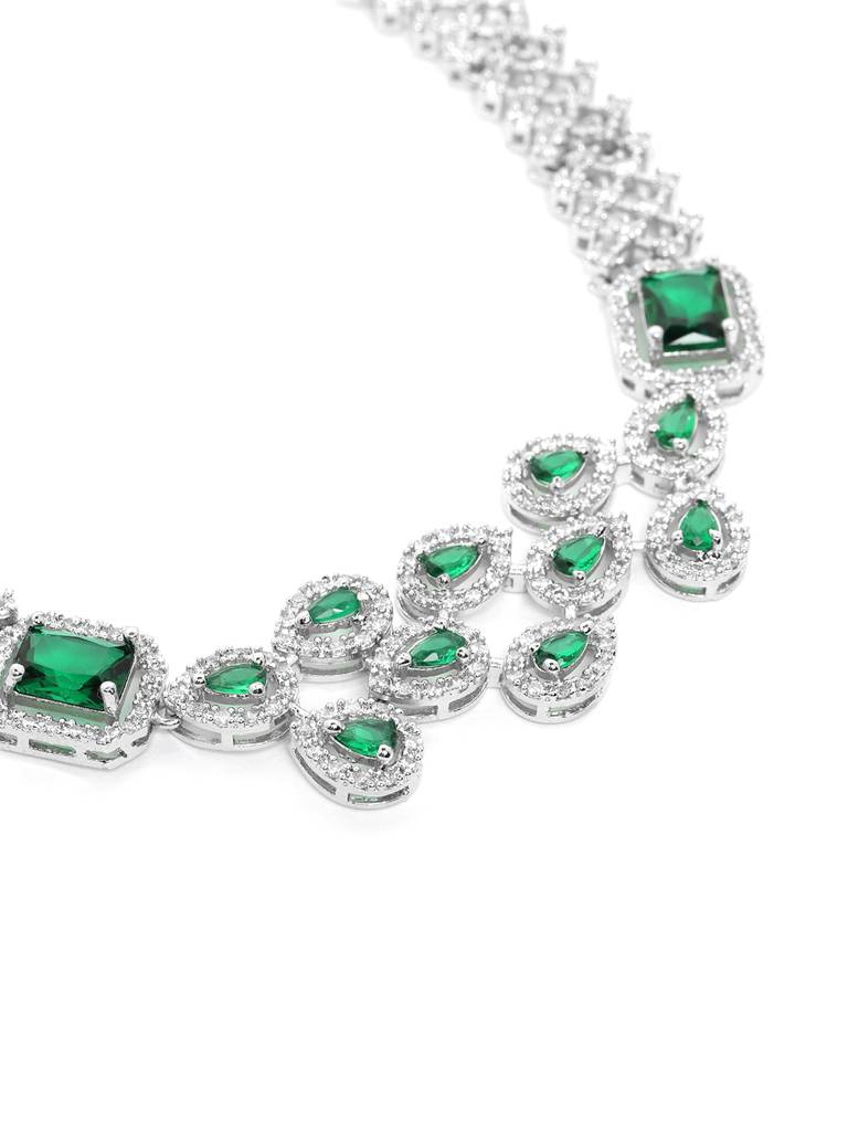 Ad Studded Leaf Necklace Setâ : AD135GREEN