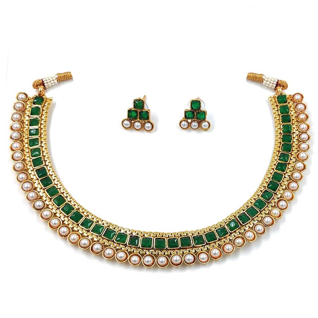 Peora Traditional Gold Plated Choker Necklace & Stud Earrings Jewellery Set For Women Girls : PF04N3391G