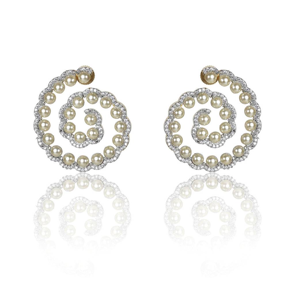 White Pearl Spiral Tops Earrings