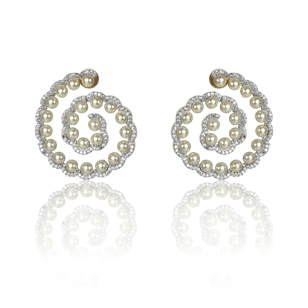 White Pearl Spiral Tops Earrings