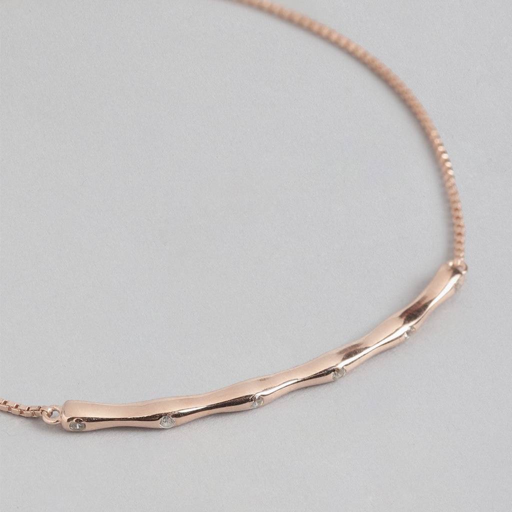 Rose Gold Bamboo Bliss 925 Sterling Silver Bracelet With Cubic Zirconia : BR-80245-RG