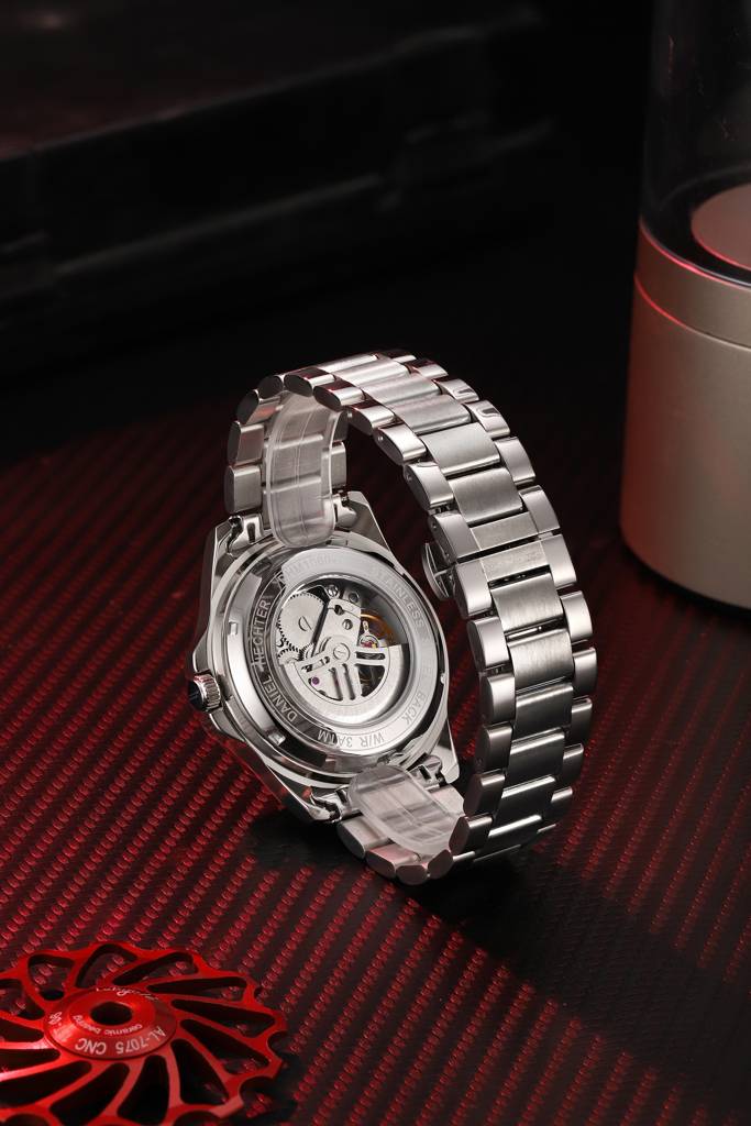 Paris Tech Collection Automatic Skeleton Wrist Watch For Men – Round Dial, Stainless Steel Strap, 21-Jewel Mechan : DHM1060-11