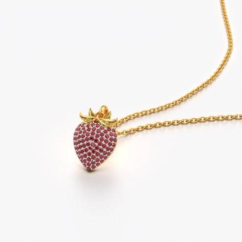 18K Gold Vermeil Strawberry Pendant Necklace For Women | Valentine Gift Jewellery : KNP0081-Gold