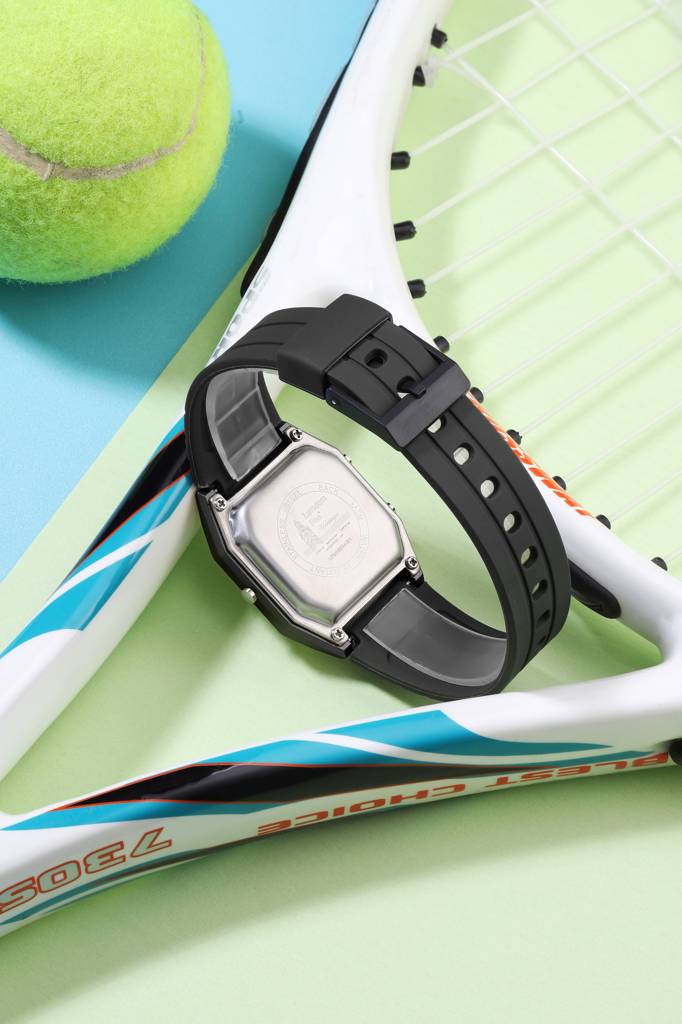 Analog-Digital Quartz Watch For Men With Square Dial, Crystal-Accent Hour Markers, Digital Time Display And Sili : LFM10014-01