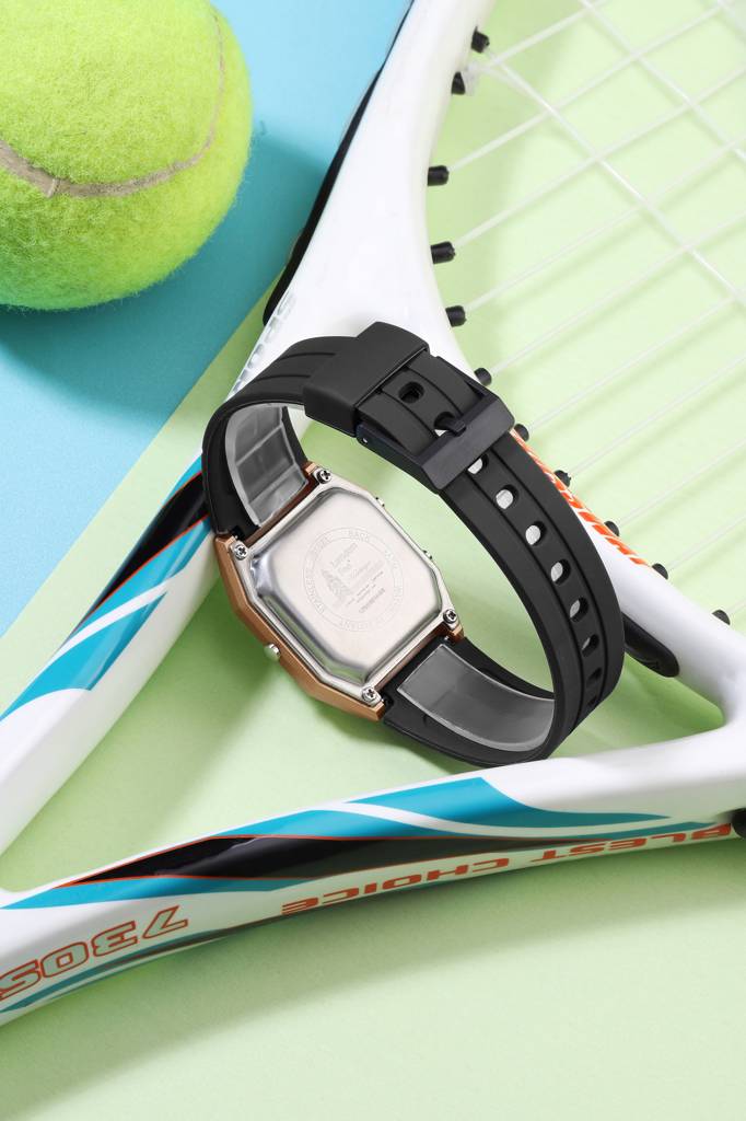 Analog-Digital Quartz Watch For Men With Square Dial, Crystal-Accent Hour Markers, Digital Time Display And Sili : LFM10014-02