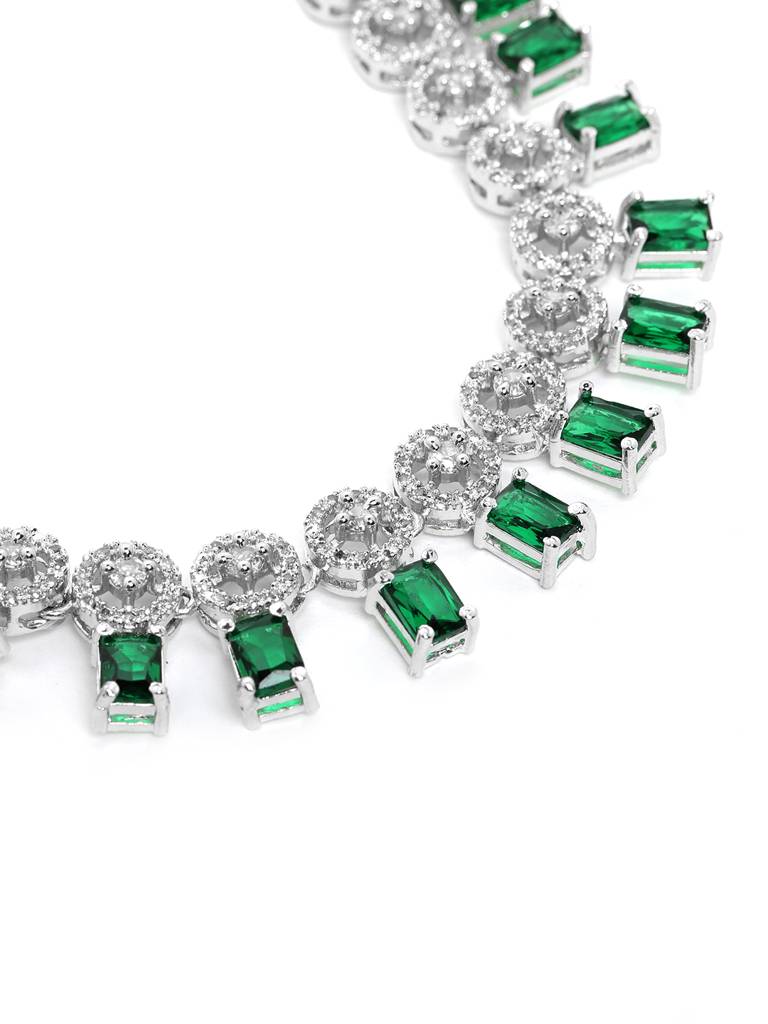Silver Plated Square Ad Necklace Set : AD134GREEN